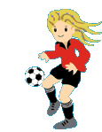 Moving clip art gif animation of little girl playing soccer